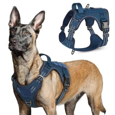 rabbitgoo Tactical Dog Harness for Large Dogs No Pull Military Service Vest with Handle Molle Easy Control for Training Walking Adjustable Reflective Straps Blue L