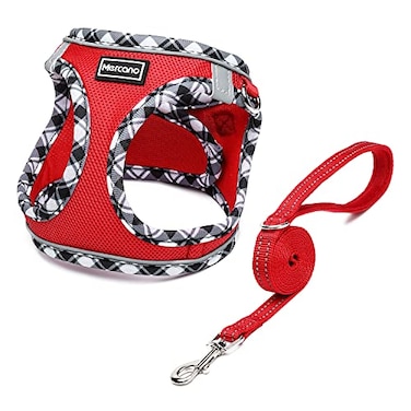 Mercano Soft Mesh Dog Harness and Leash Set Stepin Reflective Breathable Lightweight Vest Harnesses with Safety Buckle for Small Dogs Cats Red S