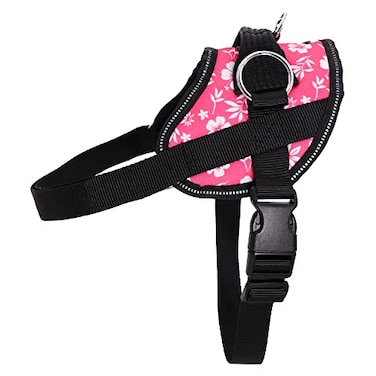 Bark Appeal Pink Hibiscus NoPull Dog Harness for Medium to Large Sized Pets Adjustable Reflective Vest with 3 Leash Clips for Added Control Easy Walks Training Large