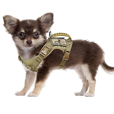 SALFSE Tactical Dog Training Harness Outdoor Working Vest Adjustable Military MOLLE Dog Vest Harness with Rubber Handle XSmall Pack of 1 Beige