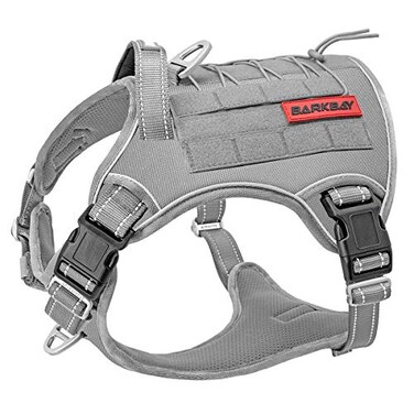 BARKBAY Tactical Dog Harness LargeMilitary Service Weighted Dog Vest Harness Working Dog MOLLE Vest with Loop PanelsNoPull Training Harness with Leash Clips for Walking Hiking HuntingGreyXL