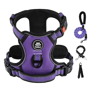 IVYLANE IVYLANE No Pull Dog Harness for Small Dogs Dog Vest Harness with Leash Safety Belt and Storage Strap Fully Adjustable Harness 360 Reflective Strip Soft Handle Purple S