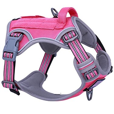 BUMBIN Tactical Dog Harness for Small Dogs No Pull Famous TIK Tok No Pull Puppy Harness Fit Smart Reflective Pet Walking Harness for Training Adjustable Dog Vest Harness with Handle Pink S