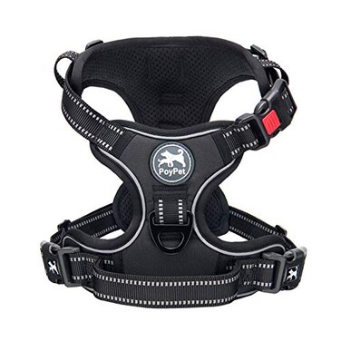 PoyPet No Pull Dog Harness No Choke Front Lead Dog Reflective Harness Adjustable Soft Padded Pet Vest with Easy Control Handle for Small to Large DogsBlackM
