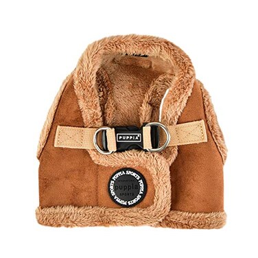 Puppia Terry Vest Dog Harness Stepin Winter Suede Warm No Choke No Pull Training Walking for Small and Medium Dog Brown Medium