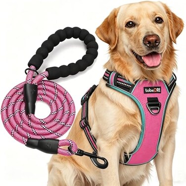 tobeDRI No Pull Dog Harness Adjustable Reflective Oxford Easy Control Medium Large Harness with A Free Heavy Duty 5ft Leash