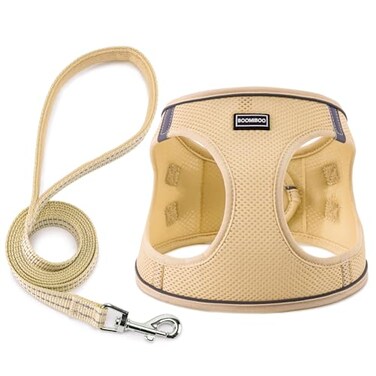 BOOMIBOO Dog Harness with Leash Set No Pull Adjustable Reflective Stepin Puppy Pet Vest Harnesses for Small Medium Large Dogs and CatsBeige XL