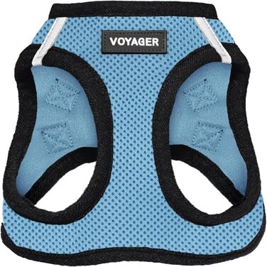 Best Pet Supplies All Weather Mesh Plush Reflective No Pull Harness for Small Medium Dogs Cats Secure with Hook Loop Fastener Buckle Double DRings Baby BlueBlack Trim XS