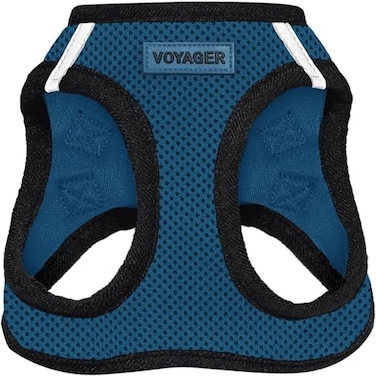 Best Pet Supplies All Weather Mesh Plush Reflective No Pull Harness for Small Medium Dogs Cats Secure with Hook Loop Fastener Buckle Double DRings BlueBlack Trim XL
