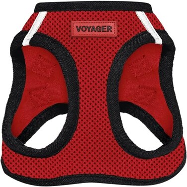 Best Pet Supplies All Weather Mesh Plush Reflective No Pull Harness for Small Medium Dogs Cats Secure with Hook Loop Fastener Buckle Double DRings RedBlack Trim M