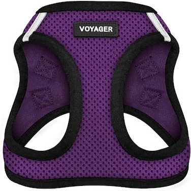 Best Pet Supplies All Weather MeshPlush Reflective No Pull Harness for Small Medium Dogs Cats Secure with Hook Loop Fastener Buckle Double DRings PurpleBlack Trim S