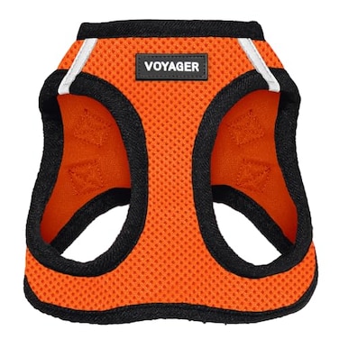 Best Pet Supplies Voyager Stepin Air Harness All Weather Mesh Reflective No Pull Harness for Dogs Cats Secure with Hook Loop Fastener Buckle Double DRings OrangeBlack Trim M
