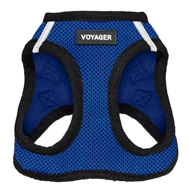 Best Pet Supplies Voyager Stepin Air Harness All Weather Mesh Reflective No Pull Harness for Dogs Cats Secure with Hook Loop Fastener Buckle Double DRings Royal BlueBlack Trim M