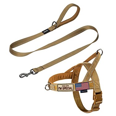 Annchwool No Pull Dog Harness with Padded Handle5 Ft LeashReflective Strip Escape Proof and Quick Fit to Adjust Dog HarnessEasy for Training Walking for Small Medium and Large DogsBrownSetXL