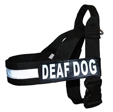 Doggie Stylz Deaf Dog Nylon Strap Service Dog Harness No Pull Guide Assistance Comes with 2 Reflective Deaf Dog Removable Patches Please Measure Your Dog Before Ordering