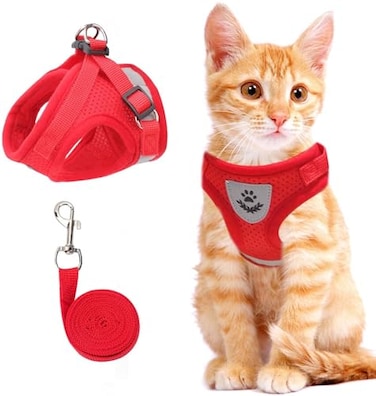 NCMAMA Cat Dog Vest Harness All Weather Mesh Reflective Strap Stepin Adjustable for Small Cats Dogs Red XS
