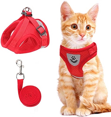NCMAMA Cat Vest Harness and Small Dog Vest Harness for Walking All Weather Mesh Harness Cat Vest Harness with Reflective Strap Step in Adjustable Harness for Small Cats Red Medium Pack of 1