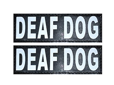 Doggie Stylz Set of 2 Reflective Deaf Dog Removable Patches with Hook Backing for Working Dog Harnesses Vests Durable and Interchangeable Comes in 3 Sizes Small Medium and Large