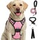 FURRYFECTION Plaid Dog Harness for Large Dogs Reflective No Pull Adjustable Pet Vest with Front Clip Leash Easy Control Handle and Seat Belt Pink L