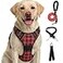 FURRYFECTION Plaid Dog Harness for Large Dogs Reflective No Pull Adjustable Pet Vest with Front Clip Leash Easy Control Handle and Seat Belt RedBlack XL
