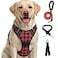 FURRYFECTION Plaid Dog Harness for Small Dogs Reflective No Pull Adjustable Pet Vest with Front Clip Leash Easy Control Handle and Seat Belt RedBlack S