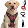 FURRYFECTION Plaid Dog Harness for Small Dogs Reflective No Pull Adjustable Pet Vest with Front Clip Leash Easy Control Handle and Seat Belt RedBlack S