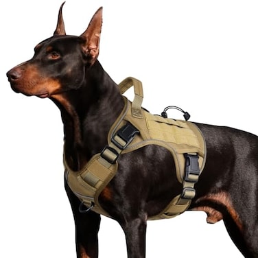 WINGOIN Tactical Dog Harness for Large Dogs Heavy Duty No Pull Dog Harness with Handle Adjustable Reflective Military K9 German Shepherd Big Size Dog Vest for Walking Training Hunting Khaki L