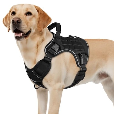 WINGOIN Black Tactical Dog Harness for Large Dogs Heavy Duty No Pull Dog Harness with Handle Adjustable Reflective Military K9 German Shepherd Big Size Dog Vest for Walking Training Hunting L