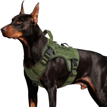 WINGOIN Tactical Dog Harness for Large Dogs Heavy Duty No Pull Dog Harness with Handle Adjustable Reflective Military K9 German Shepherd Big Size Dog Vest for Walking Training Hunting Green L