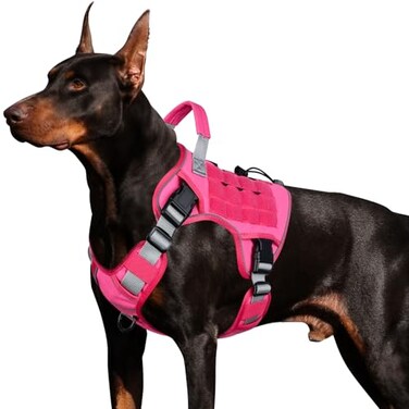 WINGOIN Pink Tactical Dog Harness with Handle Tactical Dog Harness for Large Dogs No Pull Adjustable Pet Harness Reflective K9 Military Service Dog Vest for Walking Hiking Training L