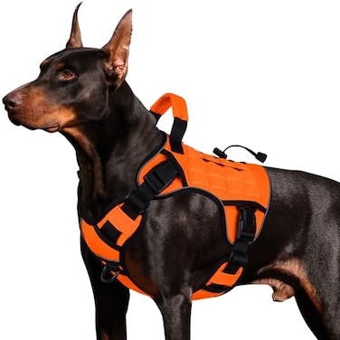 WINGOIN Orange Tactical Dog Harness for Large Dogs Heavy Duty No Pull Dog Harness with Handle Adjustable Reflective Military K9 German Shepherd Big Size Dog Vest for Walking Training Hunting L