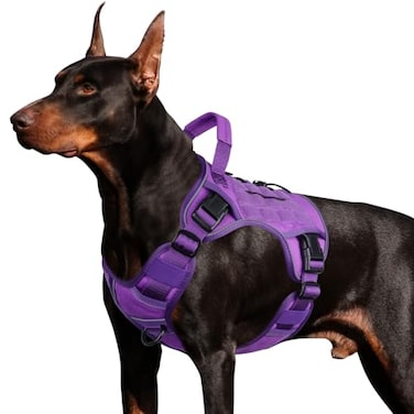 WINGOIN Purple Tactical Dog Harness with Handle Tactical Dog Harness for Large Dogs No Pull Adjustable Pet Harness Reflective K9 Military Service Dog Vest for Walking Hiking Training L