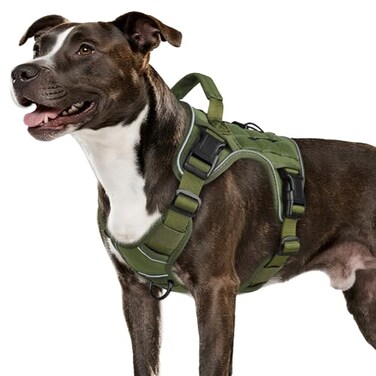 WINGOIN Green Tactical Dog Harness for Medium Dogs Heavy Duty No Pull Dog Harness with Handle Adjustable Reflective Military K9 Pet Vest for Pitbull Female Male Walking Training Hunting M