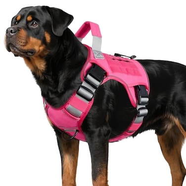 WINGOIN Pink Tactical Dog Harness for Large Dogs Heavy Duty No Pull Dog Harness with Handle Adjustable Reflective Military K9 Big Pet Vest for Husky Doberman Walking Training Hunting XL