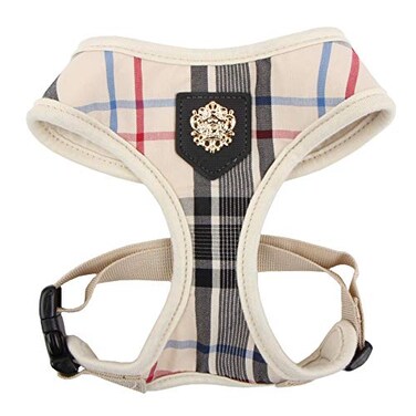 Puppia Junior OverTheHead Dog Harness Checkered Pattern No Choke No Pull Adjustable Chest Belt Walking Training for Small and Medium Dog Large Beige