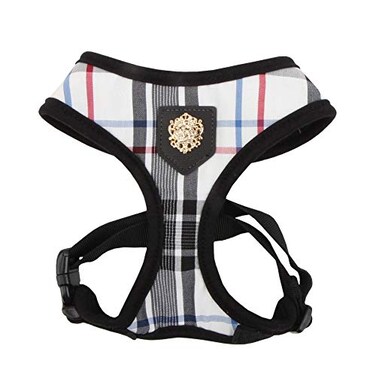 Puppia Junior OverTheHead Dog Harness Checkered Pattern No Choke No Pull Adjustable Chest Belt Walking Training for Small and Medium Dog Medium Black