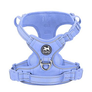 PoyPet No Pull Dog Harness No Choke Reflective Dog Vest Adjustable Pet Harnesses with Easy Control Padded Handle for Small Medium Large DogsLight Blue Matching TrimS