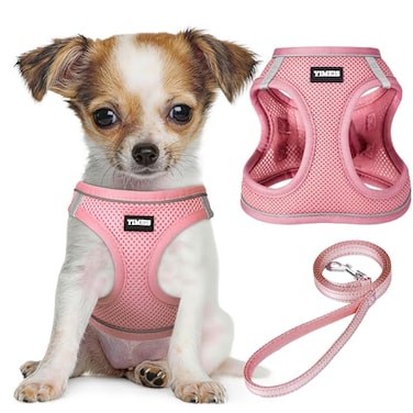 YIMEIS Dog Harness and Leash Set No Pull Soft Mesh Pet Harness Reflective Adjustable Puppy Vest for Small Medium Large Dogs Cats Pink Small Pack of 1
