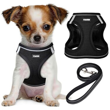 YIMEIS Dog Harness and Leash Set No Pull Soft Mesh Pet Harness Reflective Adjustable Puppy Vest for Small Medium Large Dogs Cats Black XSmall Pack of 1