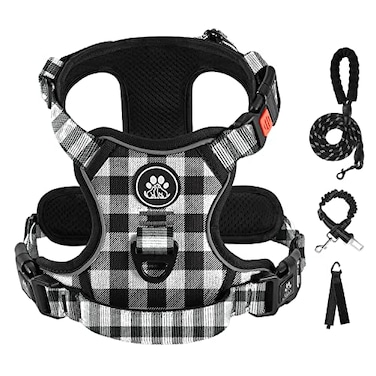 IVYLANE IVYLANE No Pull Dog Harness with Leash Set Reflective No Choke Pet VestAdjustable Oxford Dog Vest Harness with Easy Control Handle for Small Dogs Checkered BlackS