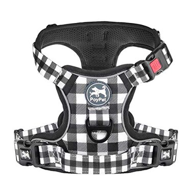 PoyPet No Pull Dog Harness Neck Release Reflective Adjustable No Choke Pet Vest with Front Back 2 Leash Attachments Soft Control Training Handle for Small DogsGridS