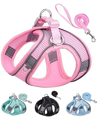 Solmoony Dog Harness for Small Medium Dogs No Pull Puppy Harness and Leash Set Puppy Harness Step in Harness for Small Dogs mesh Dog Harness Pink M