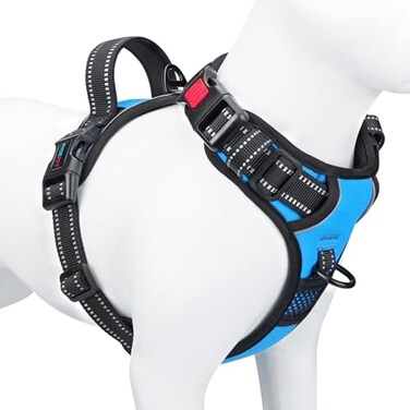 PHOEPET Reflective Dog Harness Large Breed Adjustable No Pull Vest with Handle 2 Metal Rings 3 Buckles Easy to Put on Take OffXL Blue