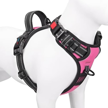 PHOEPET Reflective Dog Harness Large Breed Adjustable No Pull Vest with Handle 2 Metal Rings 3 Buckles Easy to Put on Take OffXL Pink