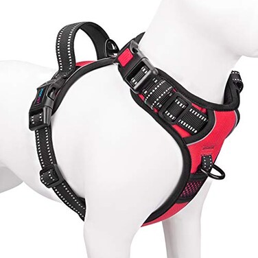 PHOEPET No Pull Dog Harness Medium Reflective Front Clip Vest with HandleAdjustable 2 Metal Rings 3 BucklesEasy to Put on Take OffM Red