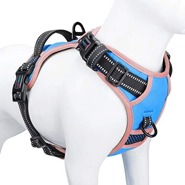PHOEPET 2019 No Pull Dog Harness Medium Reflective Front Clip Vest with HandleAdjustable 2 Metal Rings 3 BucklesEasy to Put on Take OffM Blue