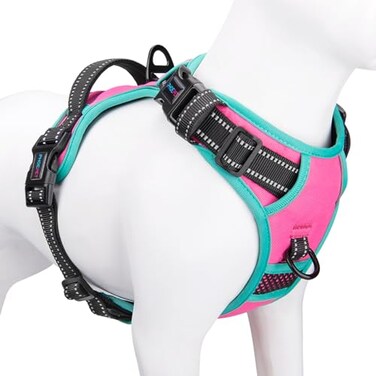 PHOEPET 2019 Upgraded No Pull Dog Harness Reflective Adjustable Vest with a Training Handle 2 Metal Leash Hooks 3 Snap Buckles 4 Slide BucklesM Pink