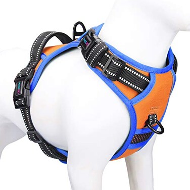 PHOEPET 2019 No Pull Dog Harnesses for Small Dogs Reflective Adjustable Front Clip Vest with Handle 2 Metal Rings 3 Buckles Easy to Put on Take OffS Orange