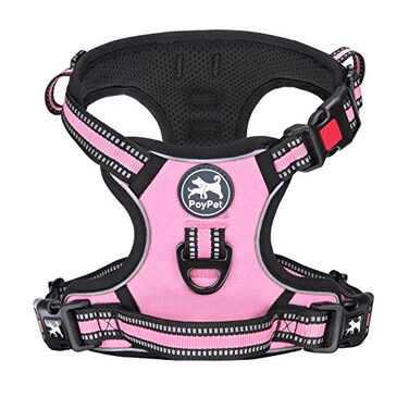 PoyPet No Pull Dog Harness Release on Neck Reflective Adjustable No Choke Pet Vest with Front Back 2 Leash Attachments Soft Control Training Handle for Small Medium Large DogsLight PinkM