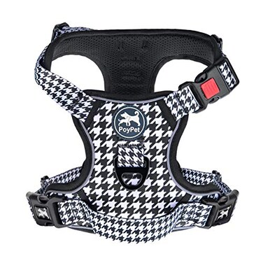 PoyPet No Pull Dog Harness Release on Neck Reflective Adjustable No Choke Pet Vest with Front Back 2 Leash Attachments Soft Control Training Handle for Small Medium Large DogsHoundstoothXS
